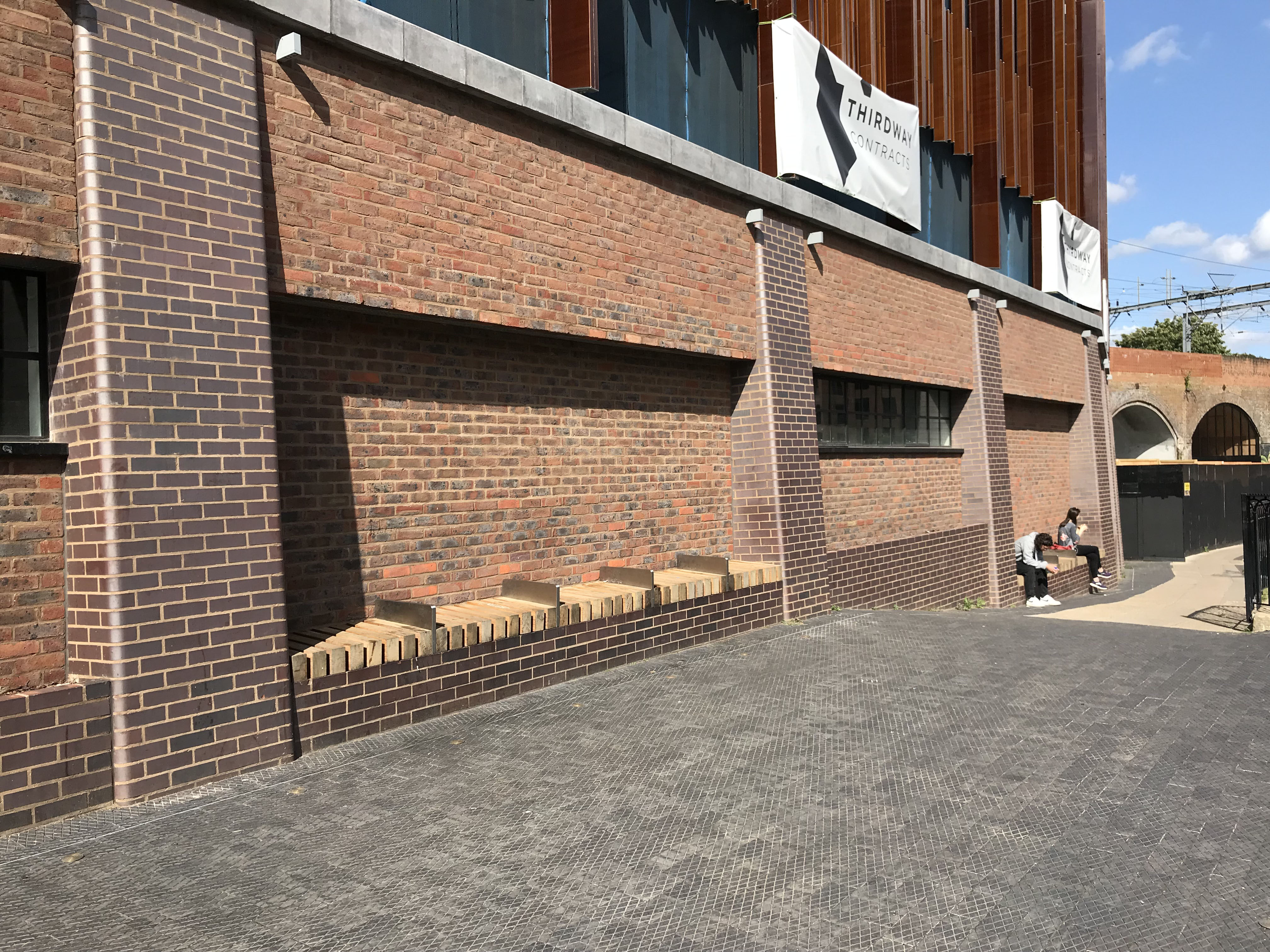 Brown brindle bricks and Staffordshire blue diamond chequer pavers at Camdens new Hawley Wharf